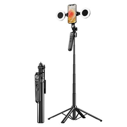 Perche à selfie professionnelle à rotation automatique à 360 degrés avec suivi du visage et 2 lumières de remplissage, mini caméra, application en usine