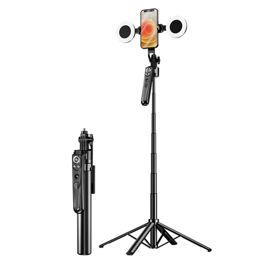 Perche à selfie professionnelle à rotation automatique à 360 degrés avec suivi du visage et 2 lumières de remplissage, mini caméra, application en usine