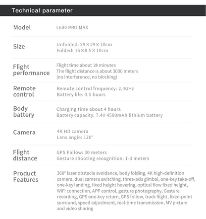 Drone GPS professionnel L600 PRO MAX 4K 3 axes PTZ HD double caméra évitement d'obstacles moteur sans balais 5G WIFI RC Quadcopter
