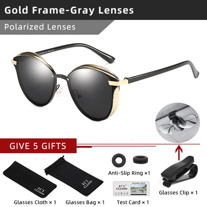 Lunettes de soleil polarisées tendance pour femmes, verres œil de chat, verres de conduite, classiques et luxueux, rondes, pour dames