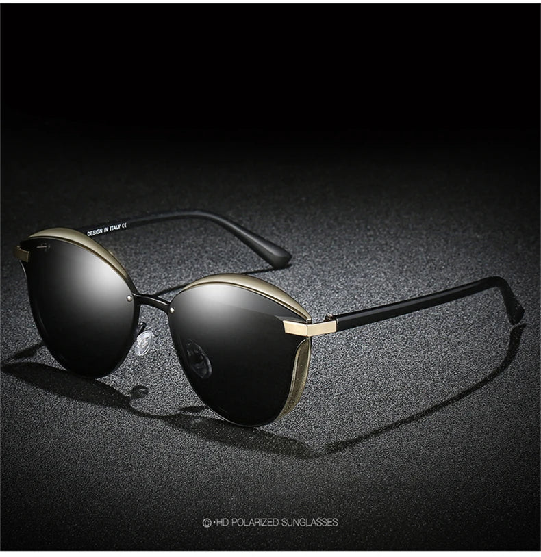 Lunettes de soleil polarisées tendance pour femmes, verres œil de chat, verres de conduite, classiques et luxueux, rondes, pour dames