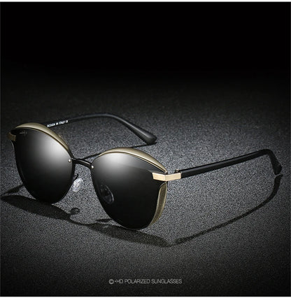 Lunettes de soleil polarisées tendance pour femmes, verres œil de chat, verres de conduite, classiques et luxueux, rondes, pour dames
