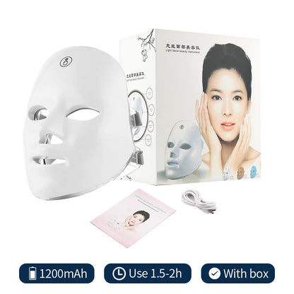 Masque à LED rechargeable 7 couleurs,  Masque de beauté, LED Rajeunissement de la peau, Masque de soins anti-rides