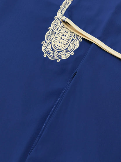 Robe longue brodée à manches mi-longues pour homme, couleur unie, style musulman, style marocain, Pakistan, Arabie, 2025