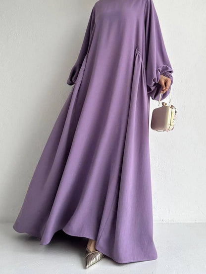 Abaya Ramadan unie à manches évasées, kebaya kaftan, élégante robe longue à col ras du cou, abayas islamiques pour femmes