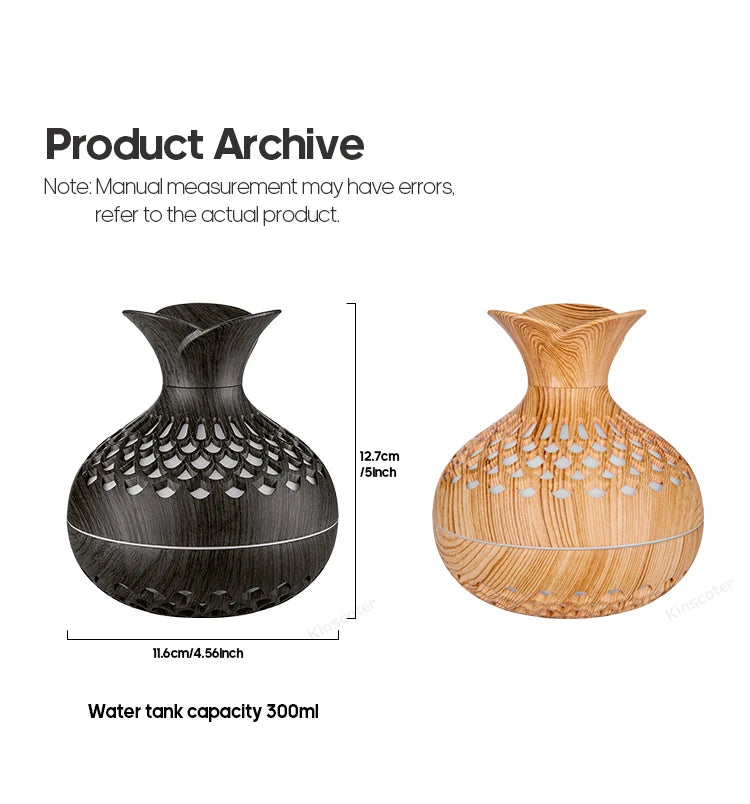 Humidificateur en grain de bois 300ml, Aroma Diffuser Atomizer USB