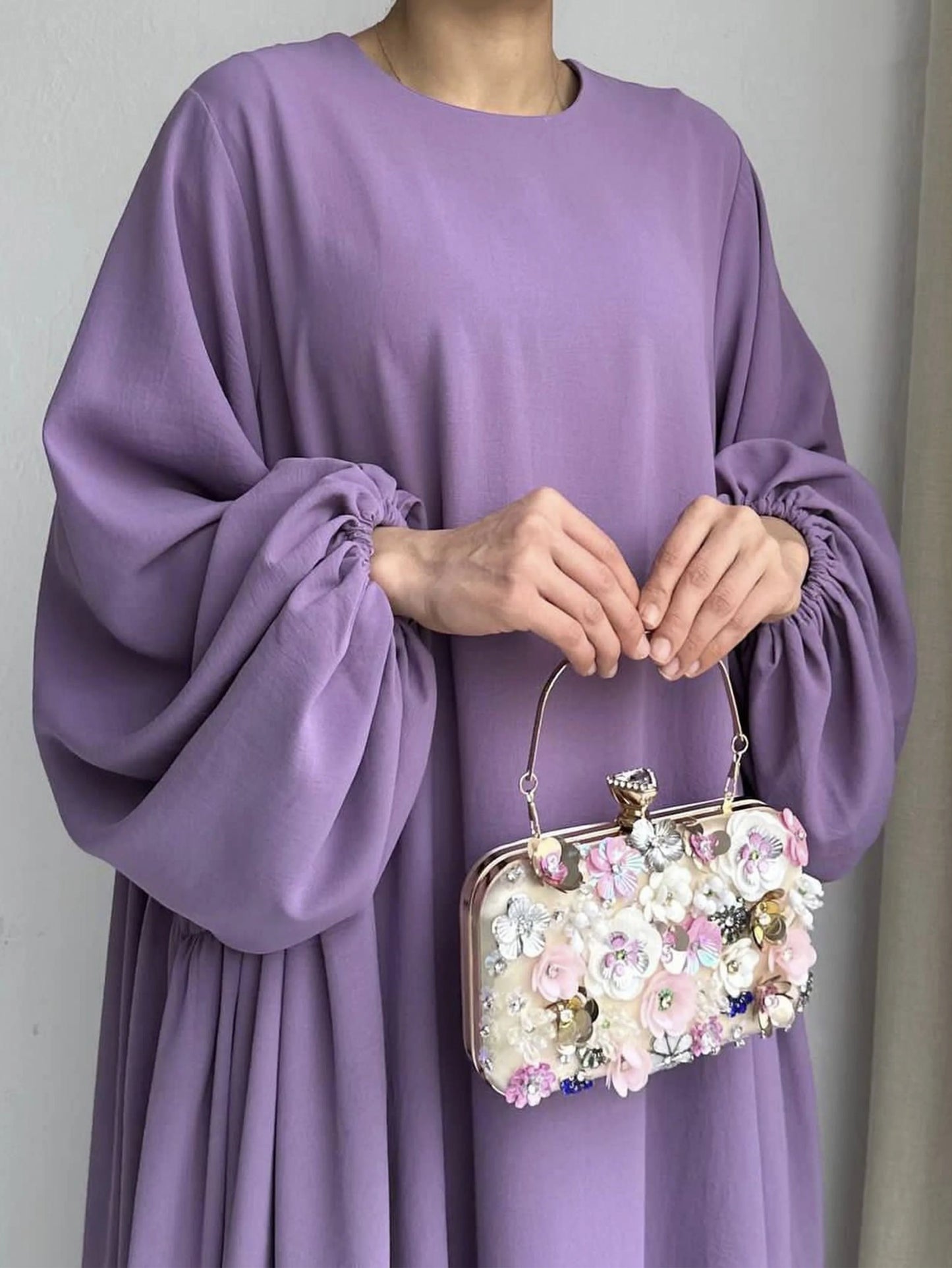 Abaya Ramadan unie à manches évasées, kebaya kaftan, élégante robe longue à col ras du cou, abayas islamiques pour femmes
