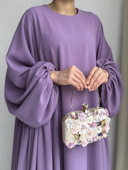 Abaya Ramadan unie à manches évasées, kebaya kaftan, élégante robe longue à col ras du cou, abayas islamiques pour femmes