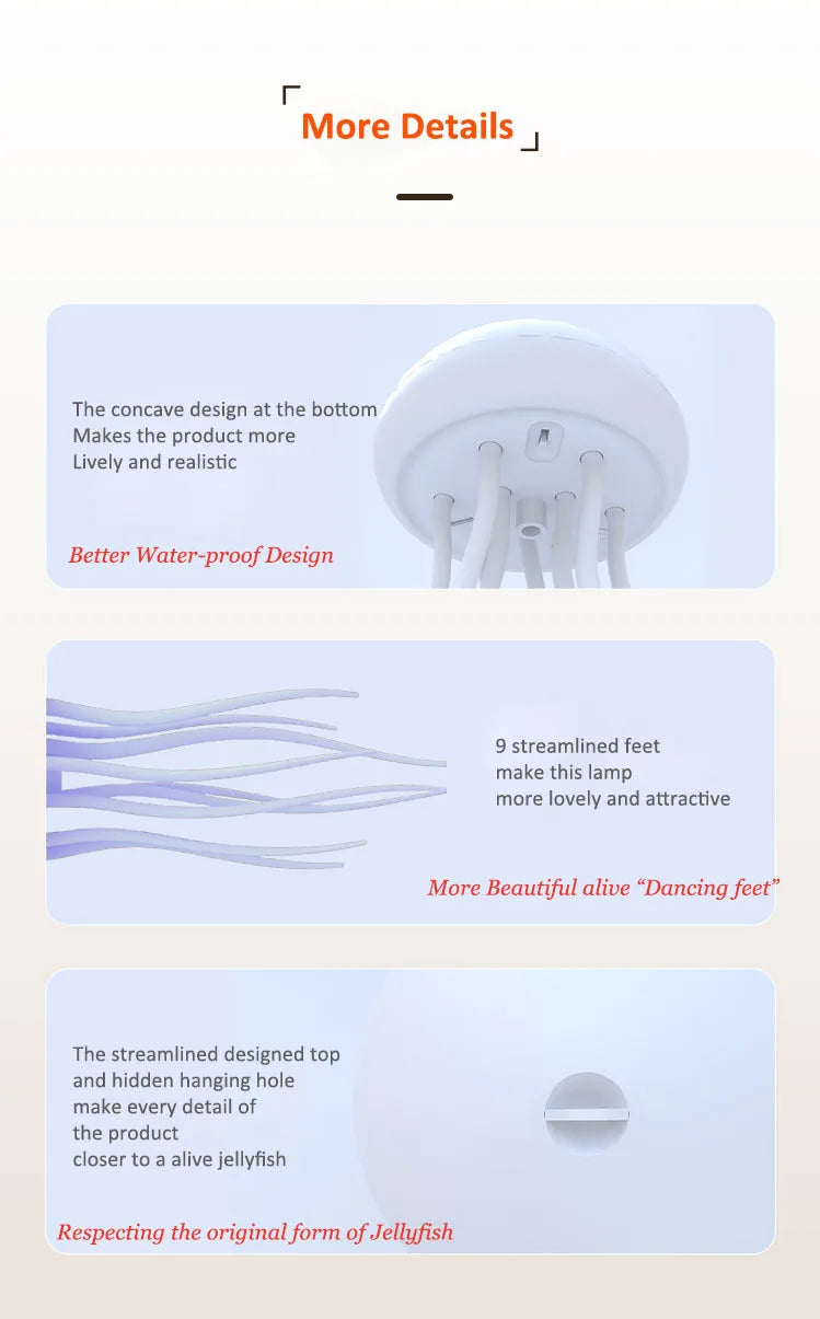 Lampe de table moderne méduse USB rechargeable, Ajustable RGB lumière de nuit, LED méduse changeant de couleur avec base Décoration de chambre