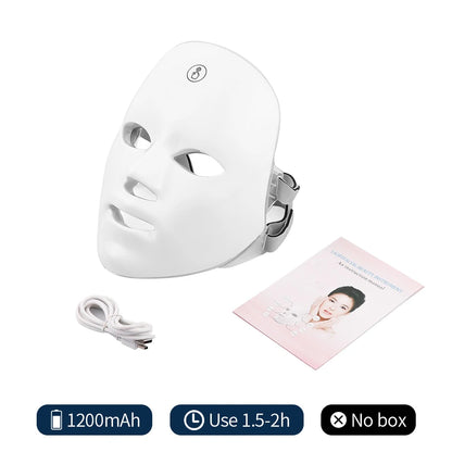 Masque à LED rechargeable 7 couleurs,  Masque de beauté, LED Rajeunissement de la peau, Masque de soins anti-rides