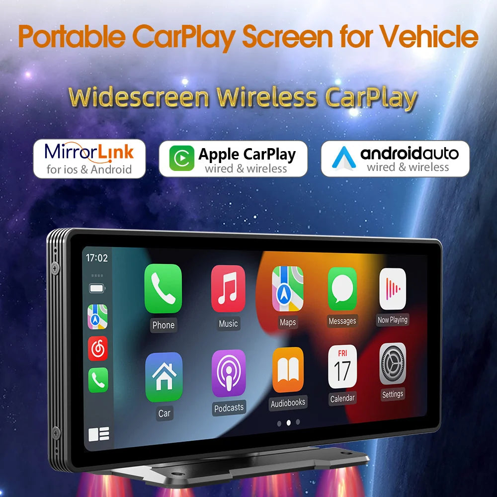 Système intelligent de voiture Android Auto CarPlay 10 pouces, écran de lecture sans fil, lecteur multimédia avec Bluetooth