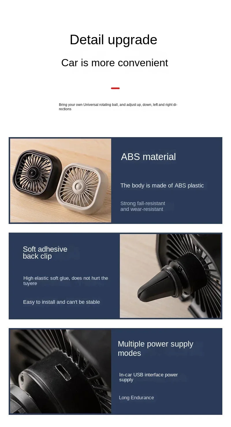 Mini ventilateur de voiture - Refroidissement rapide, économe en énergie, alimenté par USB - Portable, couleurs vives, installation facile