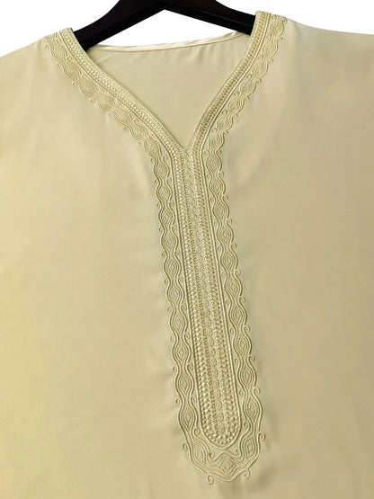 Robe longue brodée à manches mi-longues pour homme, couleur unie, style musulman, style marocain, Pakistan, Arabie, 2025