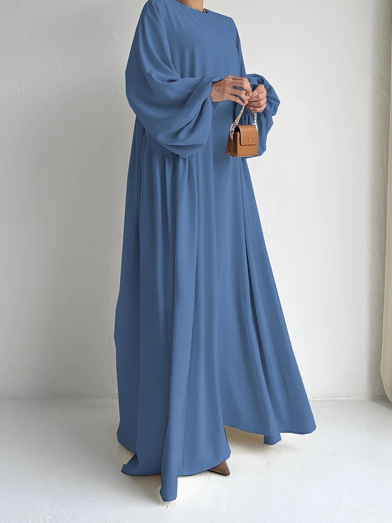 Abaya Ramadan unie à manches évasées, kebaya kaftan, élégante robe longue à col ras du cou, abayas islamiques pour femmes