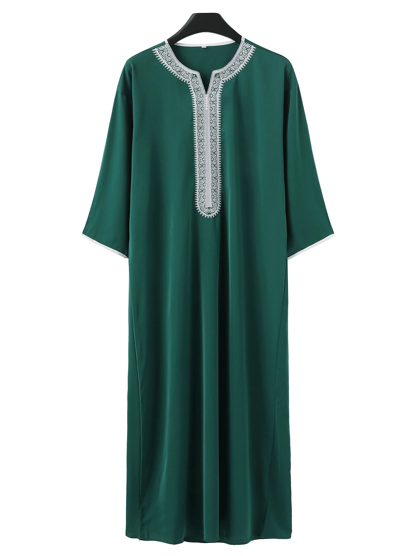 Jubba Thobe à manches courtes pour hommes musulmans, couleur unie, brodée, respirante, vêtement traditionnel islamique, caftan saoudien, abaya