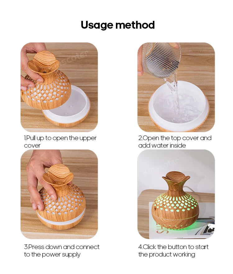 Humidificateur en grain de bois 300ml, Aroma Diffuser Atomizer USB