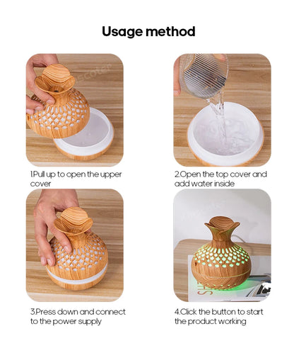 Humidificateur en grain de bois 300ml, Aroma Diffuser Atomizer USB