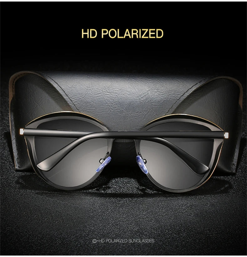 Lunettes de soleil polarisées tendance pour femmes, verres œil de chat, verres de conduite, classiques et luxueux, rondes, pour dames