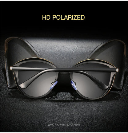 Lunettes de soleil polarisées tendance pour femmes, verres œil de chat, verres de conduite, classiques et luxueux, rondes, pour dames