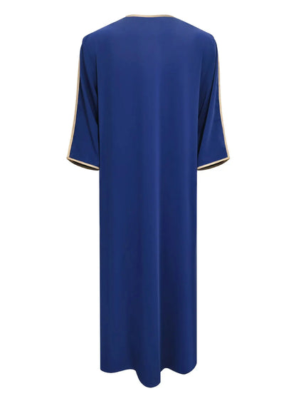 Robe longue brodée à manches mi-longues pour homme, couleur unie, style musulman, style marocain, Pakistan, Arabie, 2025