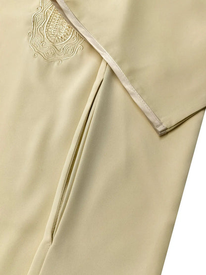 Robe longue brodée à manches mi-longues pour homme, couleur unie, style musulman, style marocain, Pakistan, Arabie, 2025