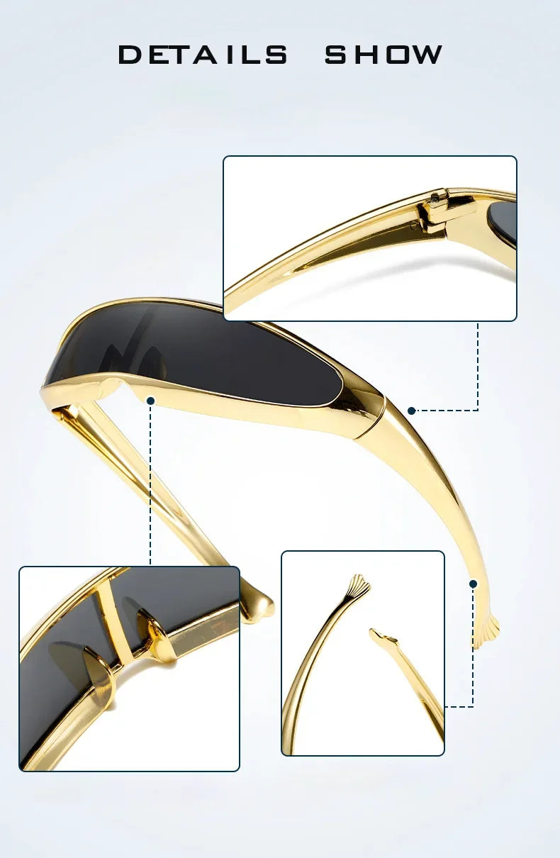 Lunettes de soleil futuristes monoblocs personnalisées galvanisées pour femmes et hommes, style steampunk Y2K 2024, lunettes de soirée rave UV400