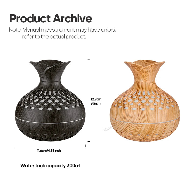 Humidificateur en grain de bois 300ml, Aroma Diffuser Atomizer USB