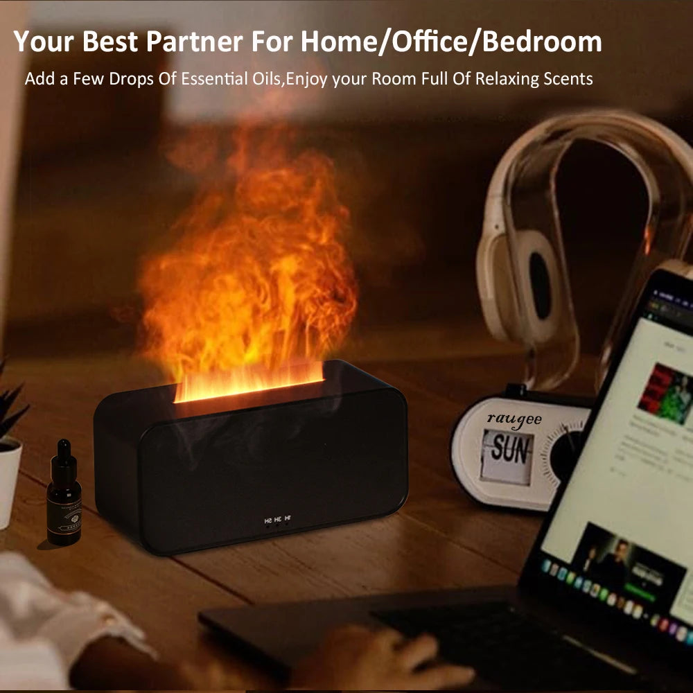 Humidificateur d'air aromatique, Diffuseur d'huiles essentielles, Humidificateur Mini flamme avec lumière LED