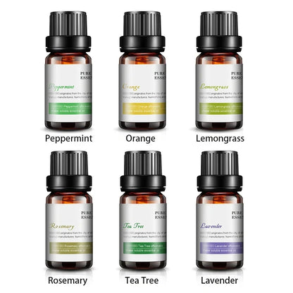 Huiles essentielles pour diffuseur, humidificateur d'huiles essentielles d'aromathérapie, 6 parfums : lavande, arbre à thé, romarin, citronnelle et orange