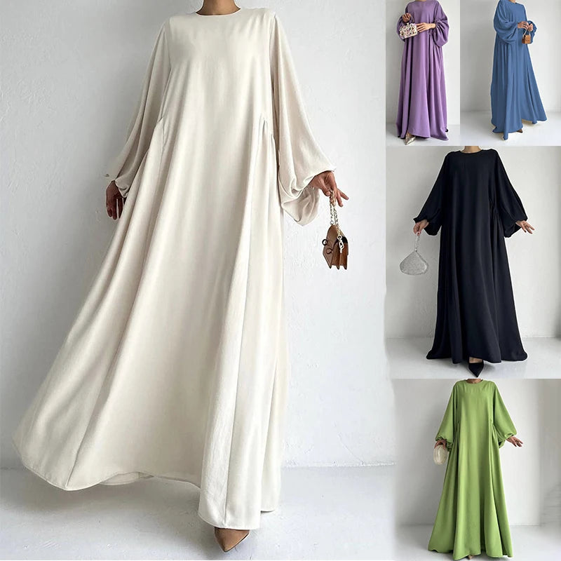 Abaya Ramadan unie à manches évasées, kebaya kaftan, élégante robe longue à col ras du cou, abayas islamiques pour femmes