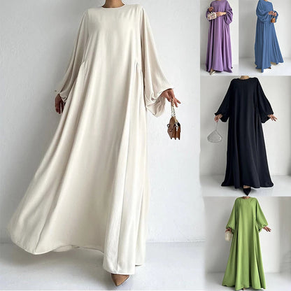 Abaya Ramadan unie à manches évasées, kebaya kaftan, élégante robe longue à col ras du cou, abayas islamiques pour femmes