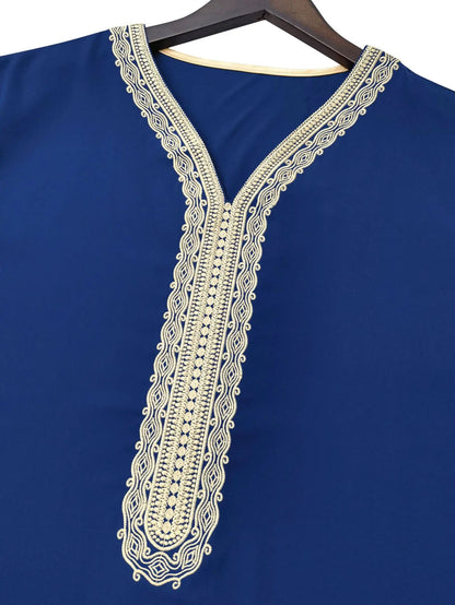 Robe longue brodée à manches mi-longues pour homme, couleur unie, style musulman, style marocain, Pakistan, Arabie, 2025