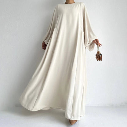 Abaya Ramadan unie à manches évasées, kebaya kaftan, élégante robe longue à col ras du cou, abayas islamiques pour femmes