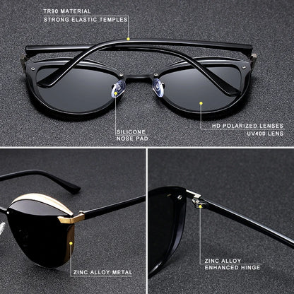 Lunettes de soleil polarisées tendance pour femmes, verres œil de chat, verres de conduite, classiques et luxueux, rondes, pour dames