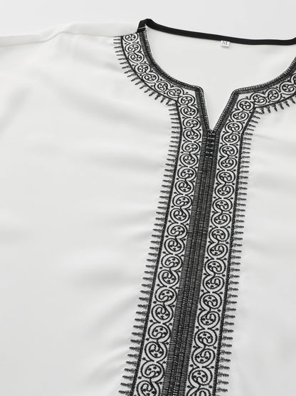 Caftan blanc brodé à manches courtes pour femme, vêtement islamique élégant pour l'été, nouvelle collection 2025