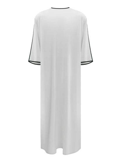 Robe longue brodée à manches mi-longues pour homme, couleur unie, style musulman, style marocain, Pakistan, Arabie, 2025