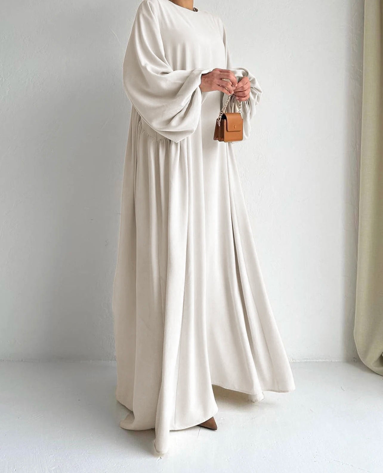 Abaya Ramadan unie à manches évasées, kebaya kaftan, élégante robe longue à col ras du cou, abayas islamiques pour femmes