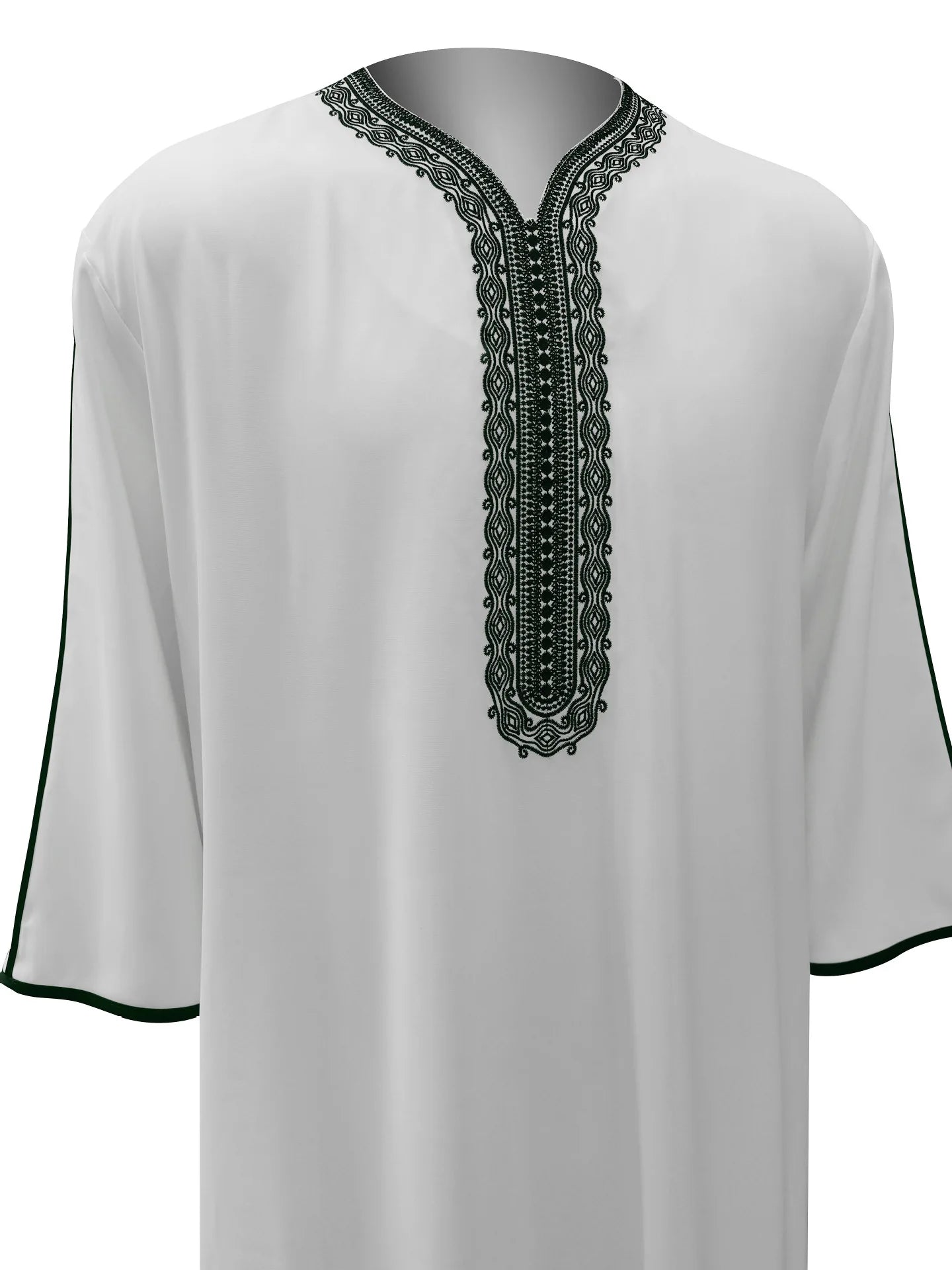 Robe longue brodée à manches mi-longues pour homme, couleur unie, style musulman, style marocain, Pakistan, Arabie, 2025