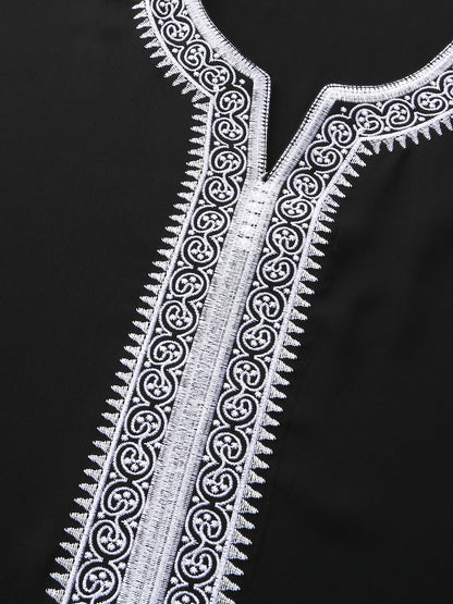 Jubba Thobe à manches courtes pour hommes musulmans, couleur unie, brodée, respirante, vêtement traditionnel islamique, caftan saoudien, abaya