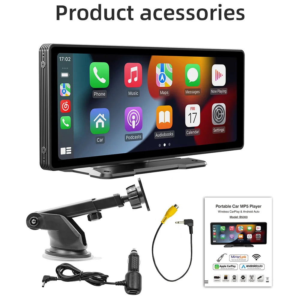 Système intelligent de voiture Android Auto CarPlay 10 pouces, écran de lecture sans fil, lecteur multimédia avec Bluetooth