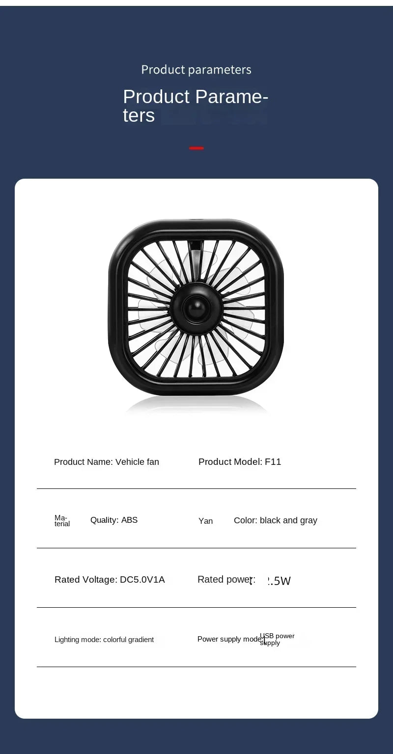 Mini ventilateur de voiture - Refroidissement rapide, économe en énergie, alimenté par USB - Portable, couleurs vives, installation facile