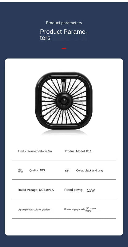 Mini ventilateur de voiture - Refroidissement rapide, économe en énergie, alimenté par USB - Portable, couleurs vives, installation facile