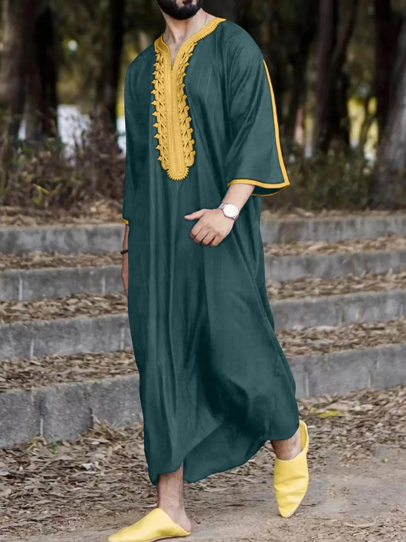 Caftan marocain brodé à la main pour homme, vêtement musulman ample et respirant, djellaba, abaya, thobe, caftan d'été