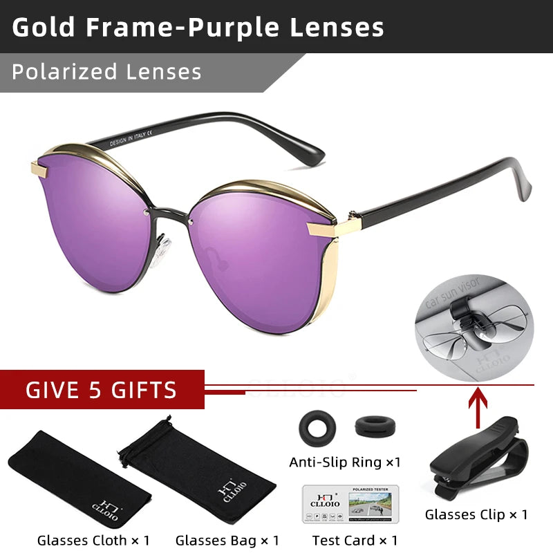 Lunettes de soleil polarisées tendance pour femmes, verres œil de chat, verres de conduite, classiques et luxueux, rondes, pour dames