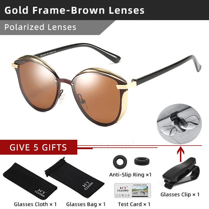 Lunettes de soleil polarisées tendance pour femmes, verres œil de chat, verres de conduite, classiques et luxueux, rondes, pour dames