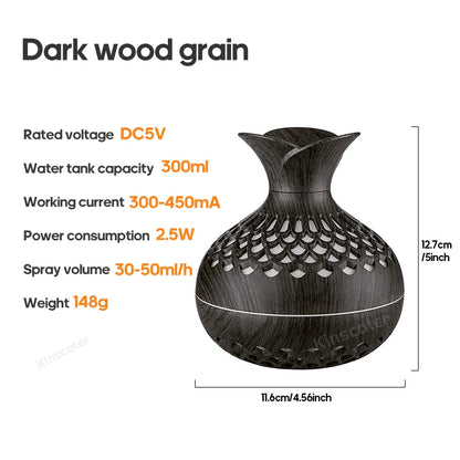 Humidificateur en grain de bois 300ml, Aroma Diffuser Atomizer USB