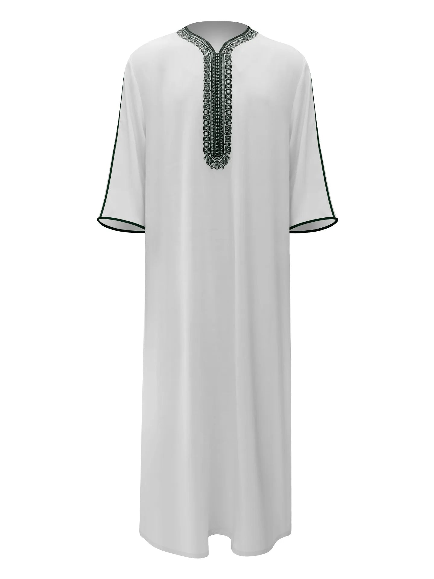 Robe longue brodée à manches mi-longues pour homme, couleur unie, style musulman, style marocain, Pakistan, Arabie, 2025