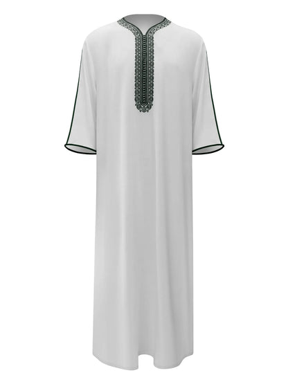 Robe longue brodée à manches mi-longues pour homme, couleur unie, style musulman, style marocain, Pakistan, Arabie, 2025