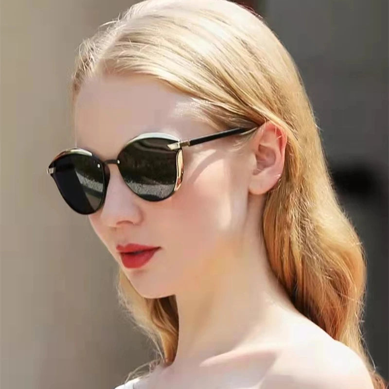 Lunettes de soleil polarisées tendance pour femmes, verres œil de chat, verres de conduite, classiques et luxueux, rondes, pour dames