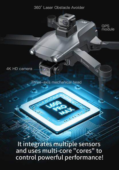 Drone GPS professionnel L600 PRO MAX 4K 3 axes PTZ HD double caméra évitement d'obstacles moteur sans balais 5G WIFI RC Quadcopter